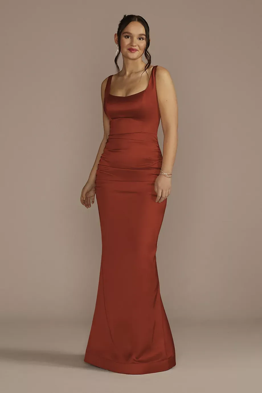 Galina Signature Stretch Satin Tank Dress With Train in Cinnamon Size: 20 David's Bridal