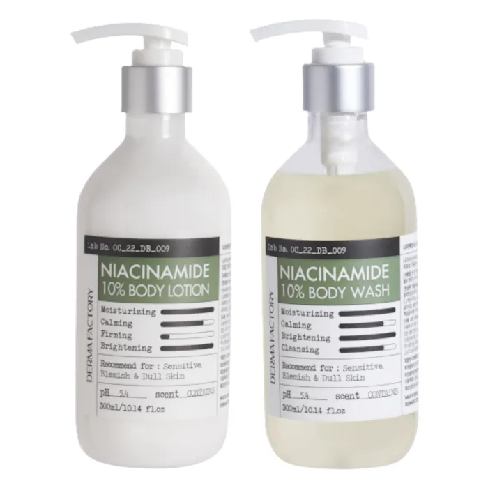 DERMA FACTORY - Niacinamide 10% Body Lotion - 300ml (1ea) & Body Wash - 300ml (1ea) Set