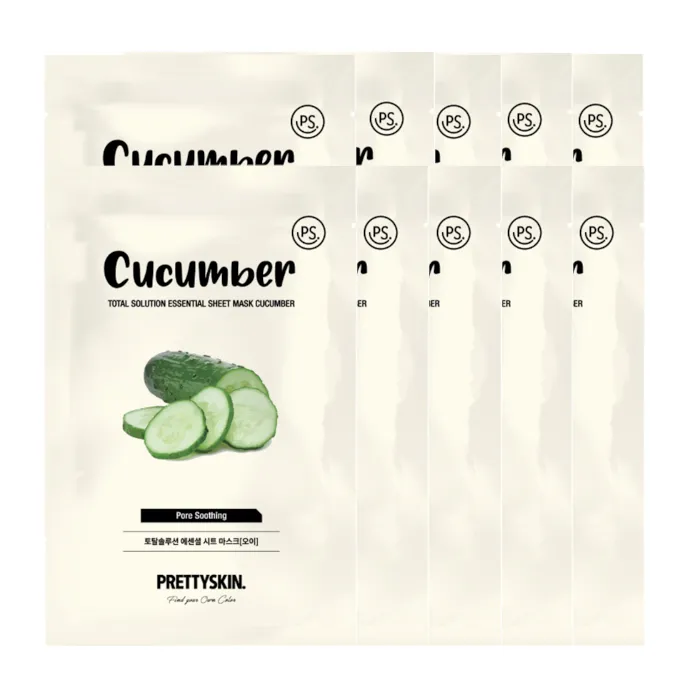 PRETTYSKIN - Total Solution Essential Sheet Mask - 1pc - Cucumber (10ea) Set