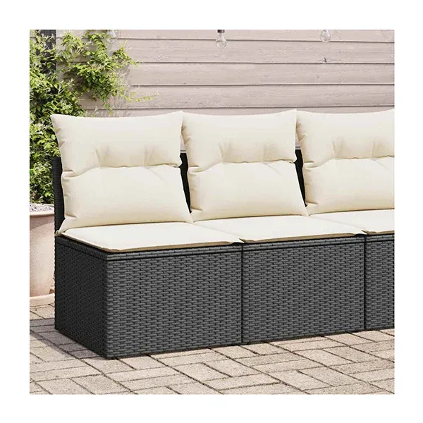 2 Piece Garden Sofa Set With Cushions Black Poly Rattan Acacia