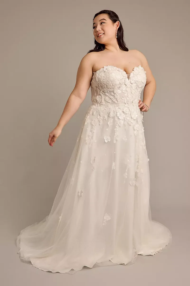 Melissa Sweet Tulle Sweetheart Wedding Dress With 3D Flowers in Solid Ivory Size: 10 David's Bridal