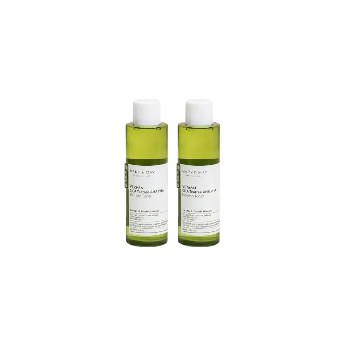 Mary & May Vegan CICA Teatree AHA PHA Blemish Toner - 200ml (2ea) Set