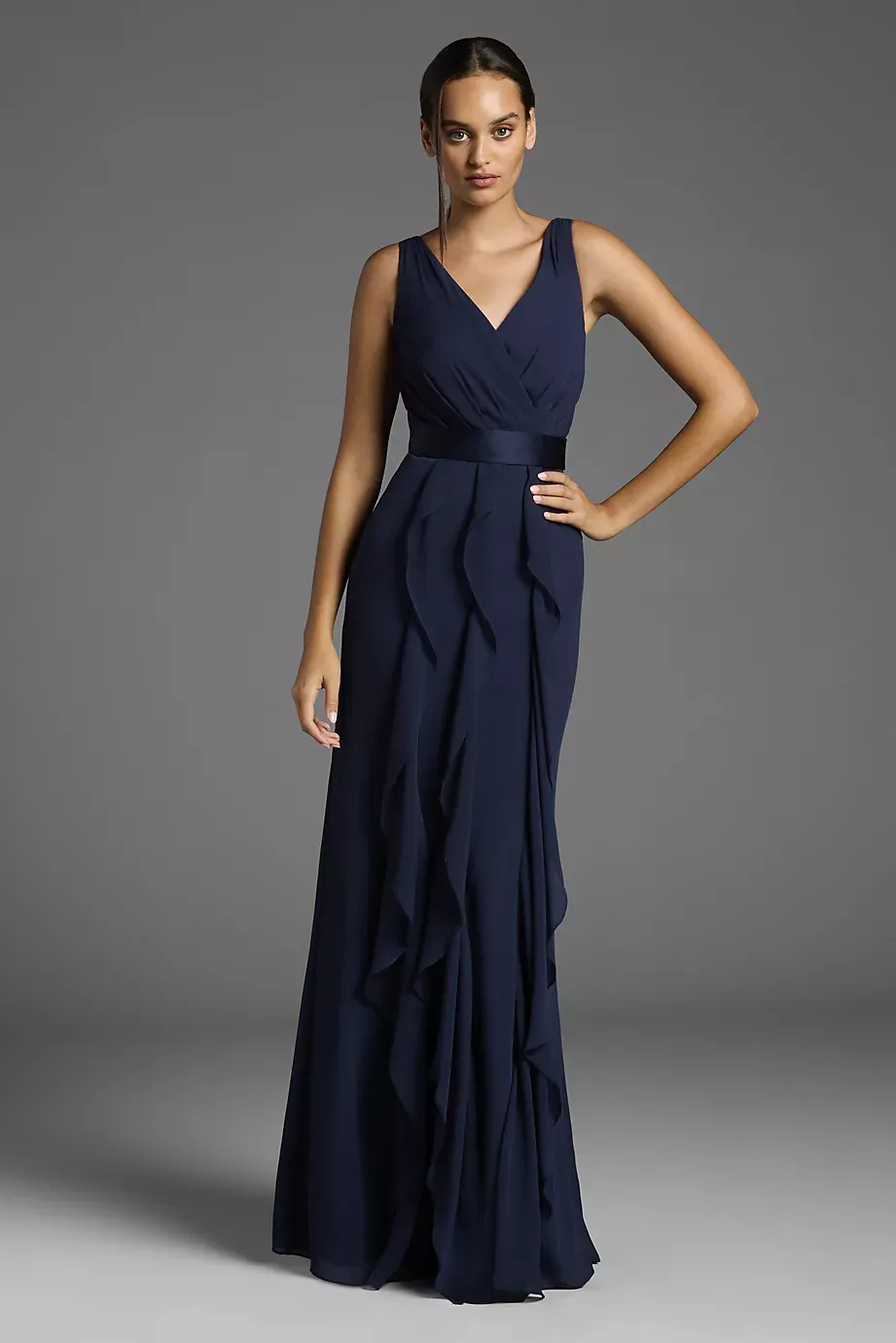 White By Vera Wang Ruffled Surplice Bodice Dress in Midnight Size: 22 David's Bridal