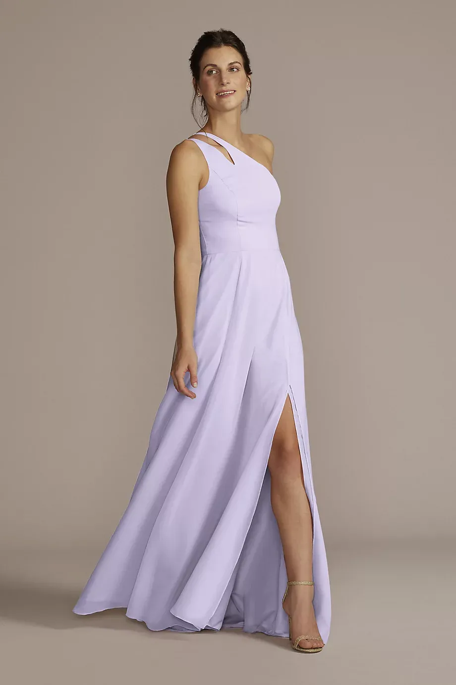 Celebrate DB Studio Chiffon One-Shoulder Cutout Dress in Iris Size: 18 David's Bridal