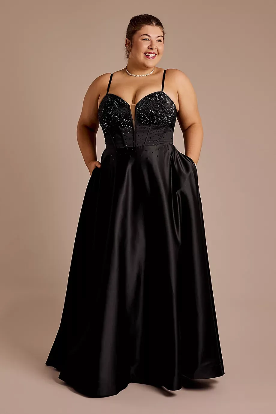 Jules and Cleo Embellished Bodice Satin Ball Gown in Black Size: 16 David's Bridal