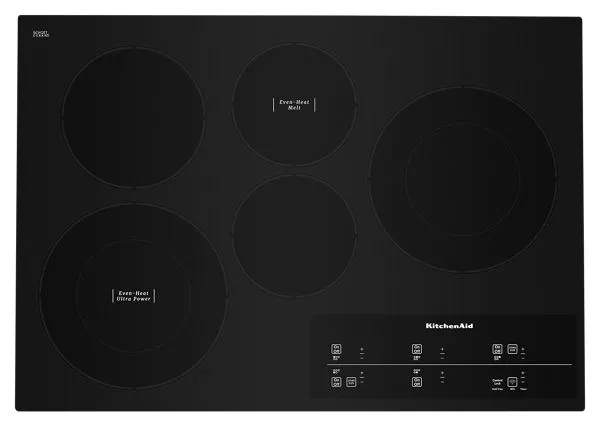 KitchenAid 30" Electric Cooktop w/ 5 Elements & Touch-Activated Controls in Black KCES950KBL