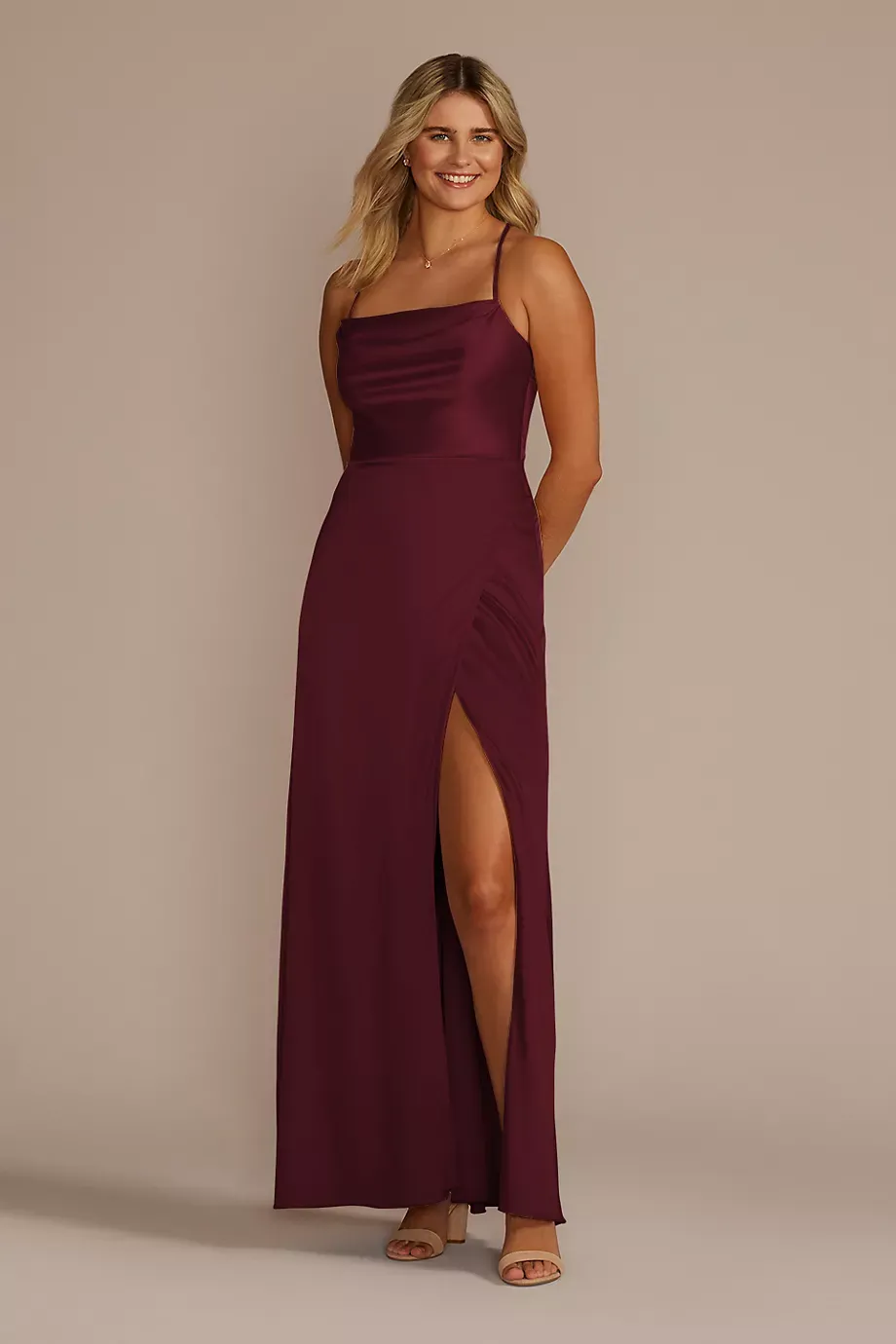 Celebrate DB Studio Stretch Charmeuse Cowl Neck Dress in Wine Size: 6 David's Bridal