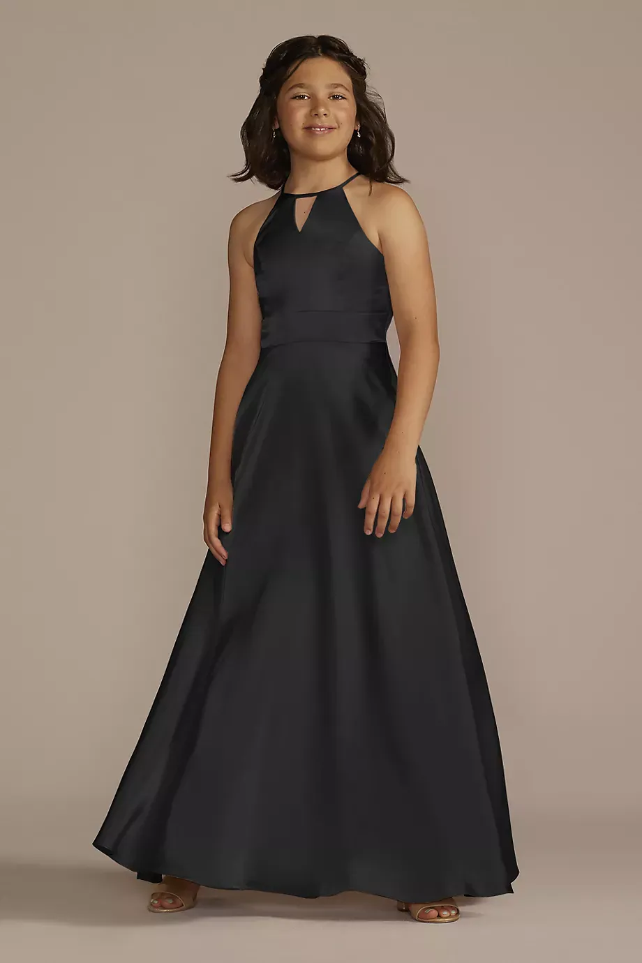 Galina Signature Charmeuse High-Neck Junior Bridesmaid Dress in Black Size: 14 David's Bridal