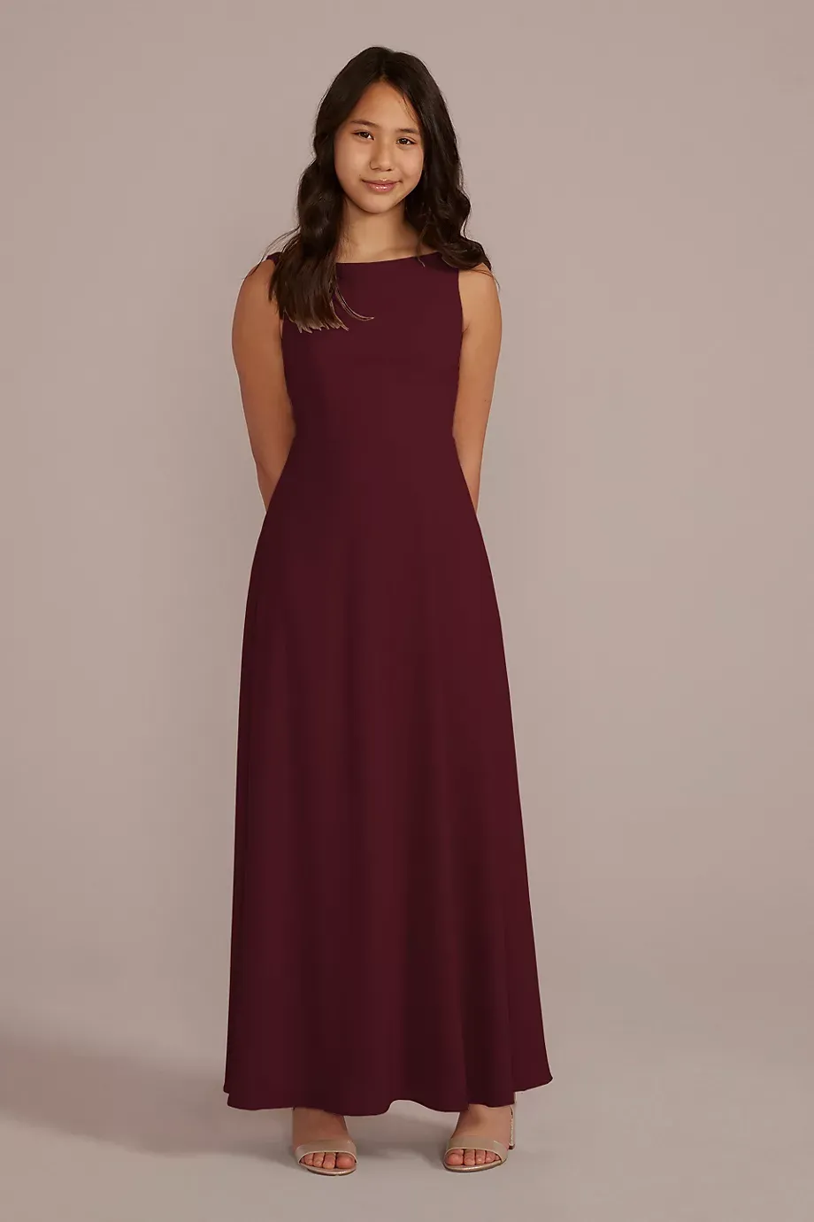 Celebrate DB Studio Chiffon Junior Bridesmaid Dress With Tie Back in Wine Size: 8 David's Bridal