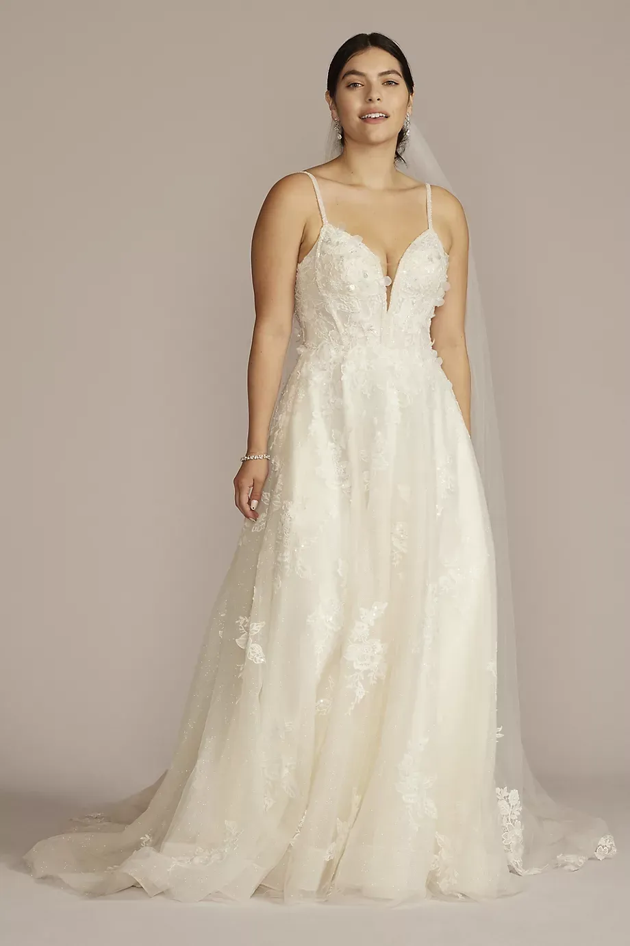 As Is Tulle Appliqued Corset Bodice Wedding Gown in Ivory/Stone Size: 10 David's Bridal