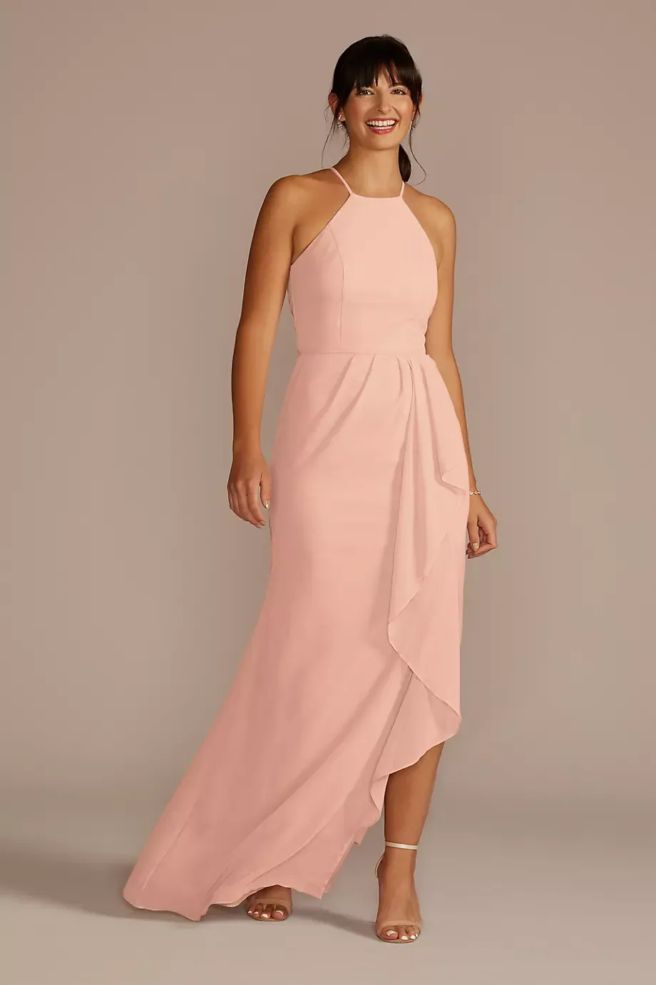 Celebrate DB Studio High-Neck Chiffon Bridesmaid Dress With Cascade in Petal Size: 18 David's Bridal
