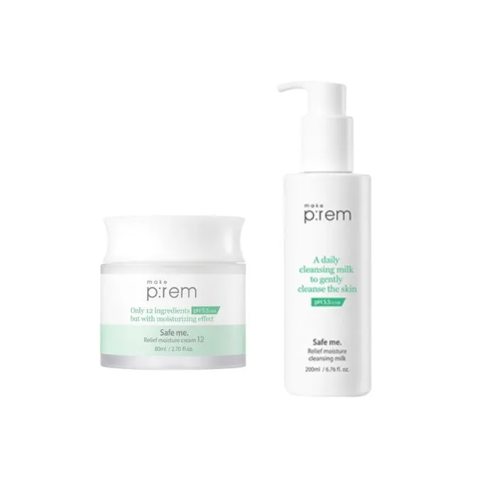 make p:rem - Safe Me. Relief Moisture Cleansing Milk - 200ml (1ea) + Safe me. Relief Moisture Cream 12 - 80ml (1ea) Set
