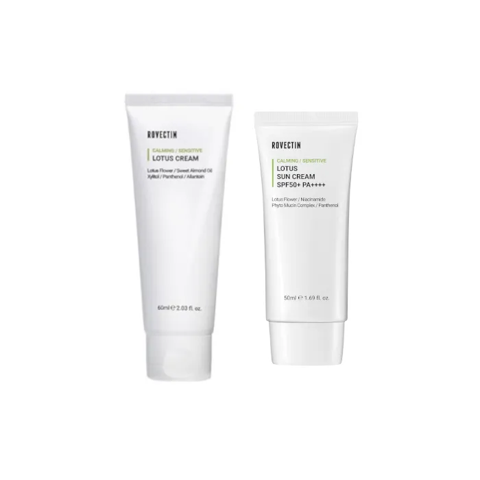 ROVECTIN - Calming Lotus Cream - 60ml + Sun Cream SPF50+ PA++++ - 50ml Set