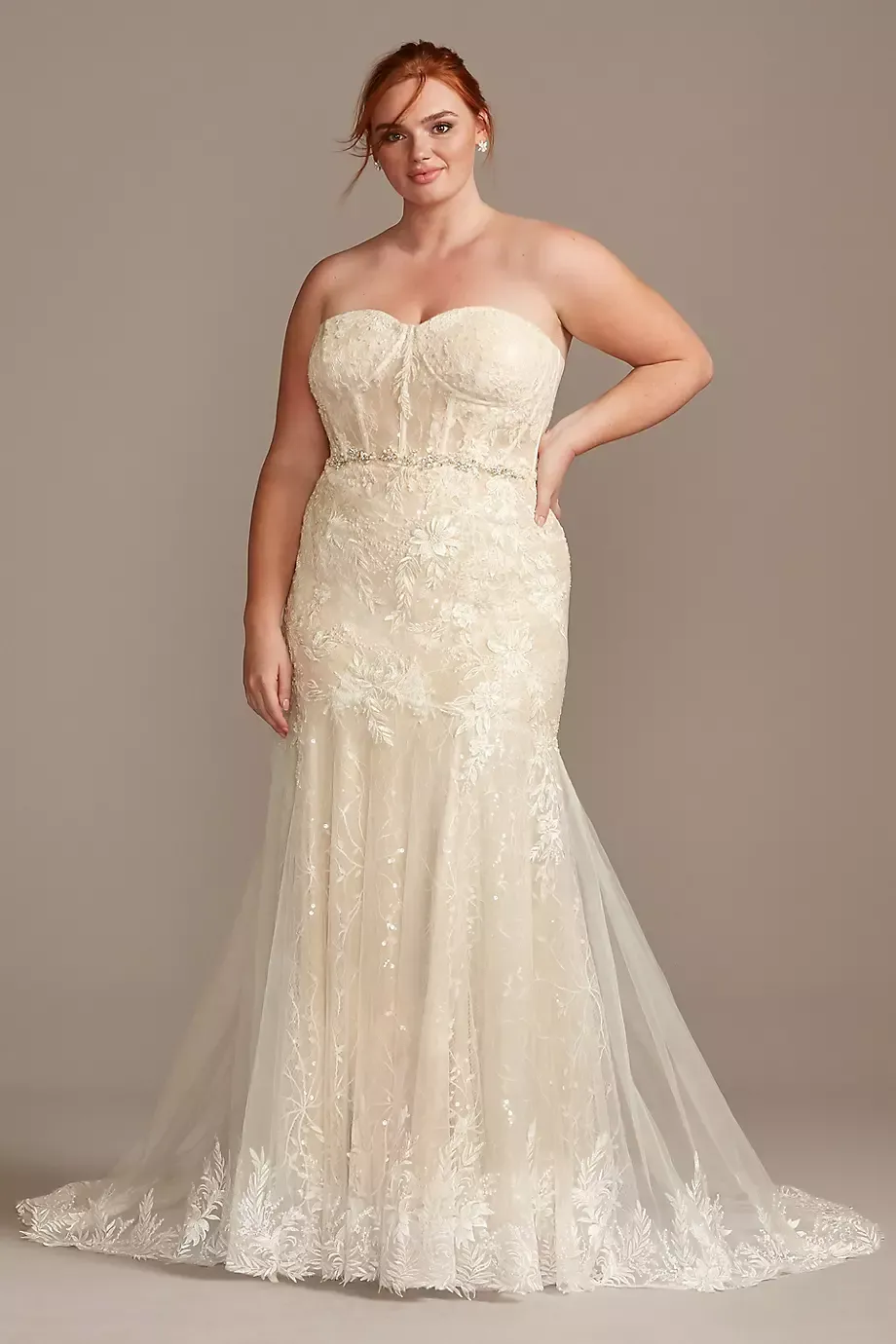 As Is Embellished Lace Corset Plus Wedding Dress in Ivory/Champagne Size: 18W David's Bridal