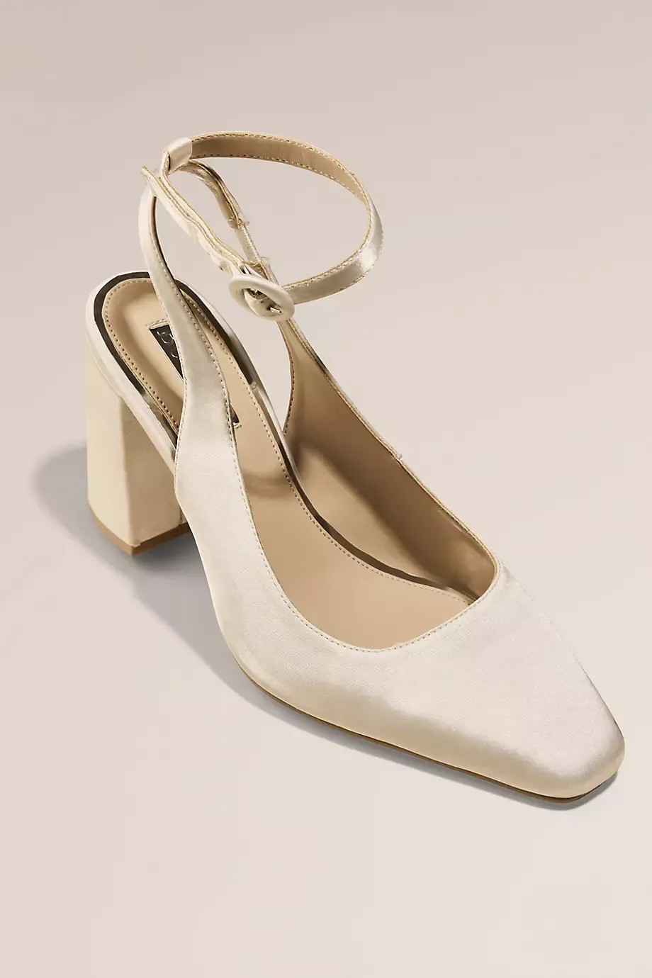 Be Mine Satin Slingback High Block Heel Sandals in Ivory Size: 9 David's Bridal