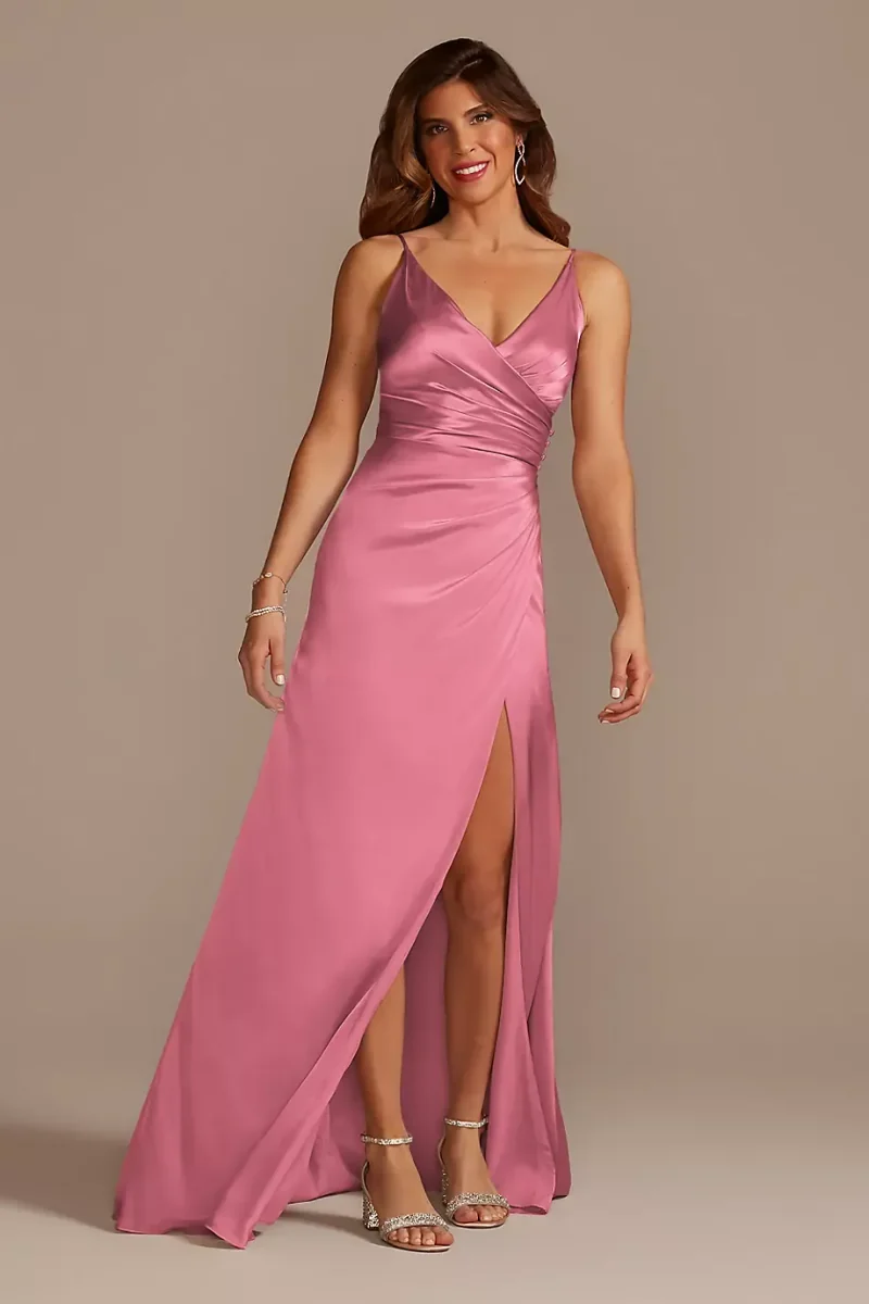 Galina Signature Tall Charmeuse Draped Strappy Dress in Rose Pink Size: 24 David's Bridal