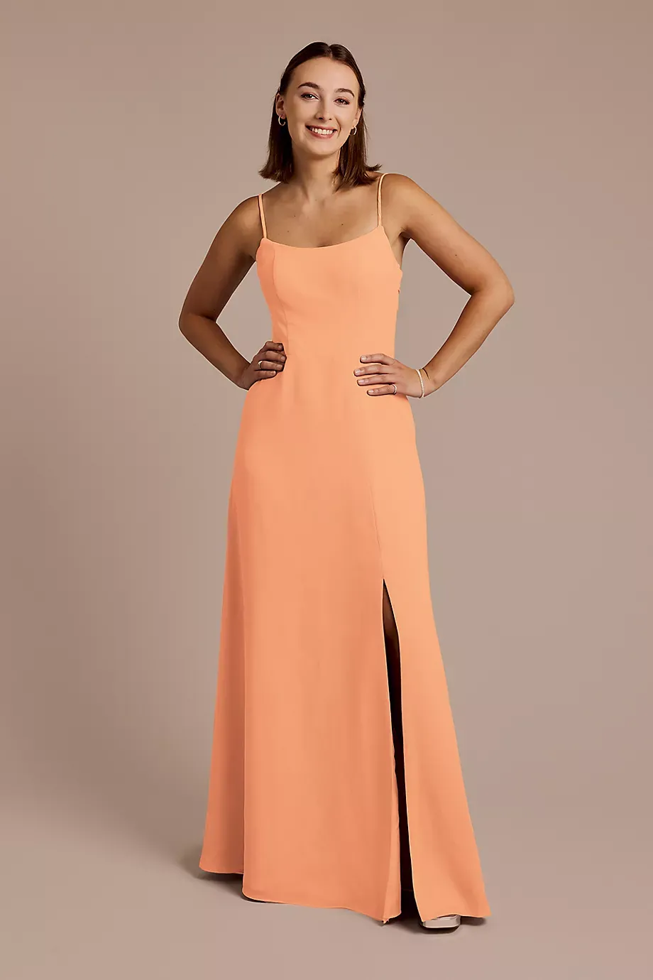 Celebrate DB Studio Spaghetti Strap Bow Back Chiffon Dress in Orange Sorbet Size: 14 David's Bridal