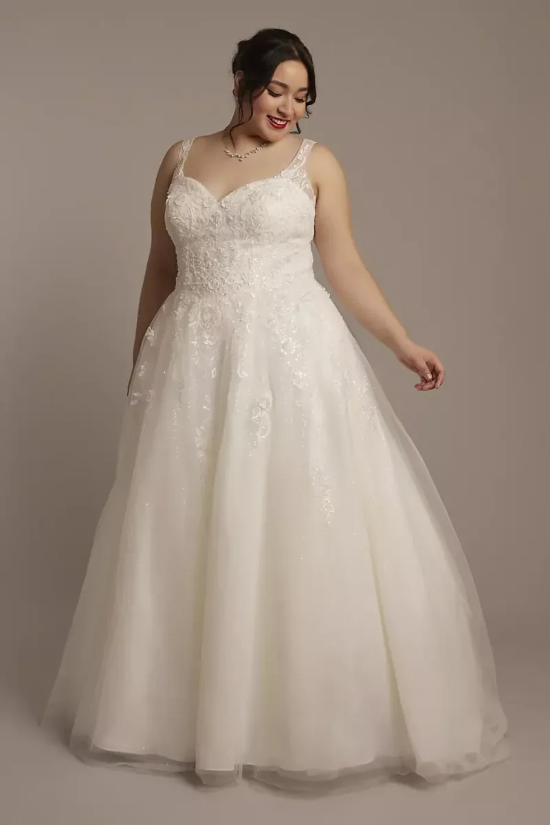 Oleg Cassini Lace Applique Tank Ball Gown Wedding Dress in Solid Ivory Size: 24W David's Bridal