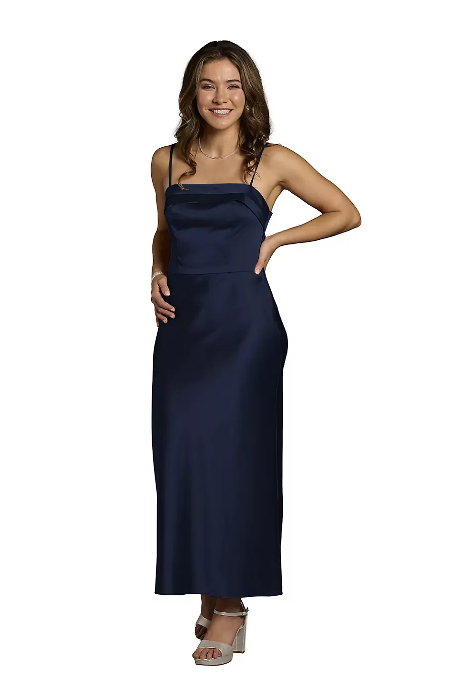 The Edit By DB Studio Charmeuse Spaghetti Strap Sheath Dress in Marine Size: 22 David's Bridal