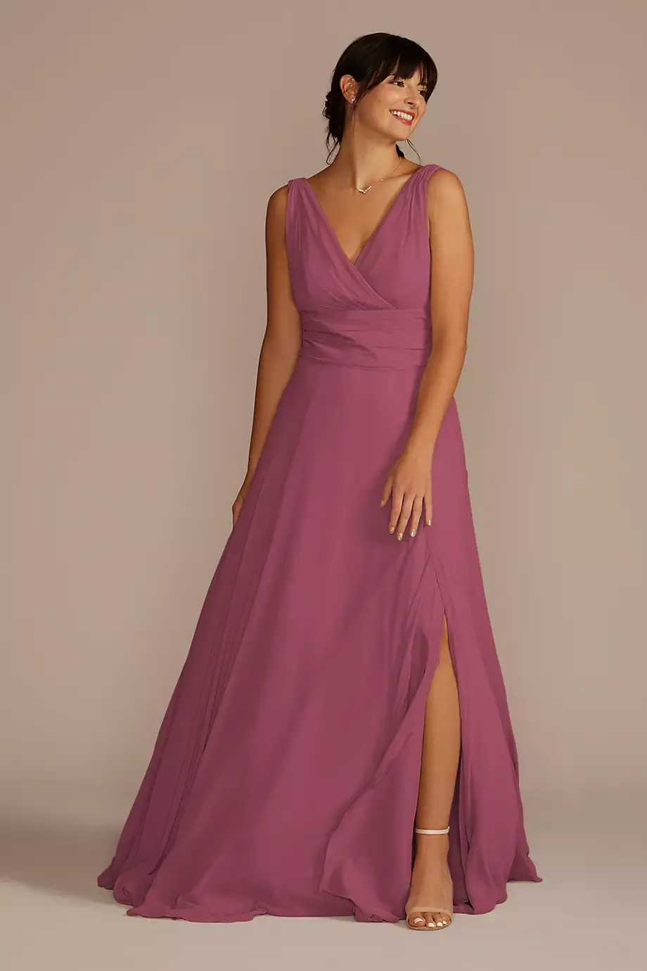 Celebrate DB Studio Long Chiffon Surplice Tank Bridesmaid Dress in Chianti Size: 12 David's Bridal