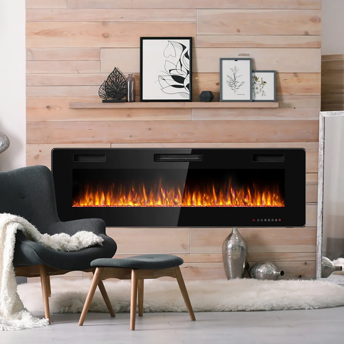 60'' Ultra-Thin Recessed/Wall-Mounted Electric Fireplace