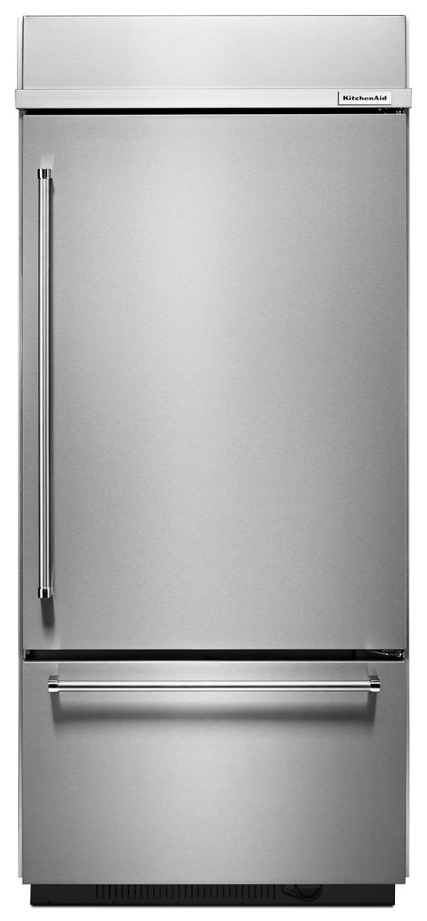KitchenAid 20.9 Cu. Ft. 36" Width Built-In Stainless Bottom Mount Refrigerator w/ Platinum Interior Design in Steel KBBR306ESS