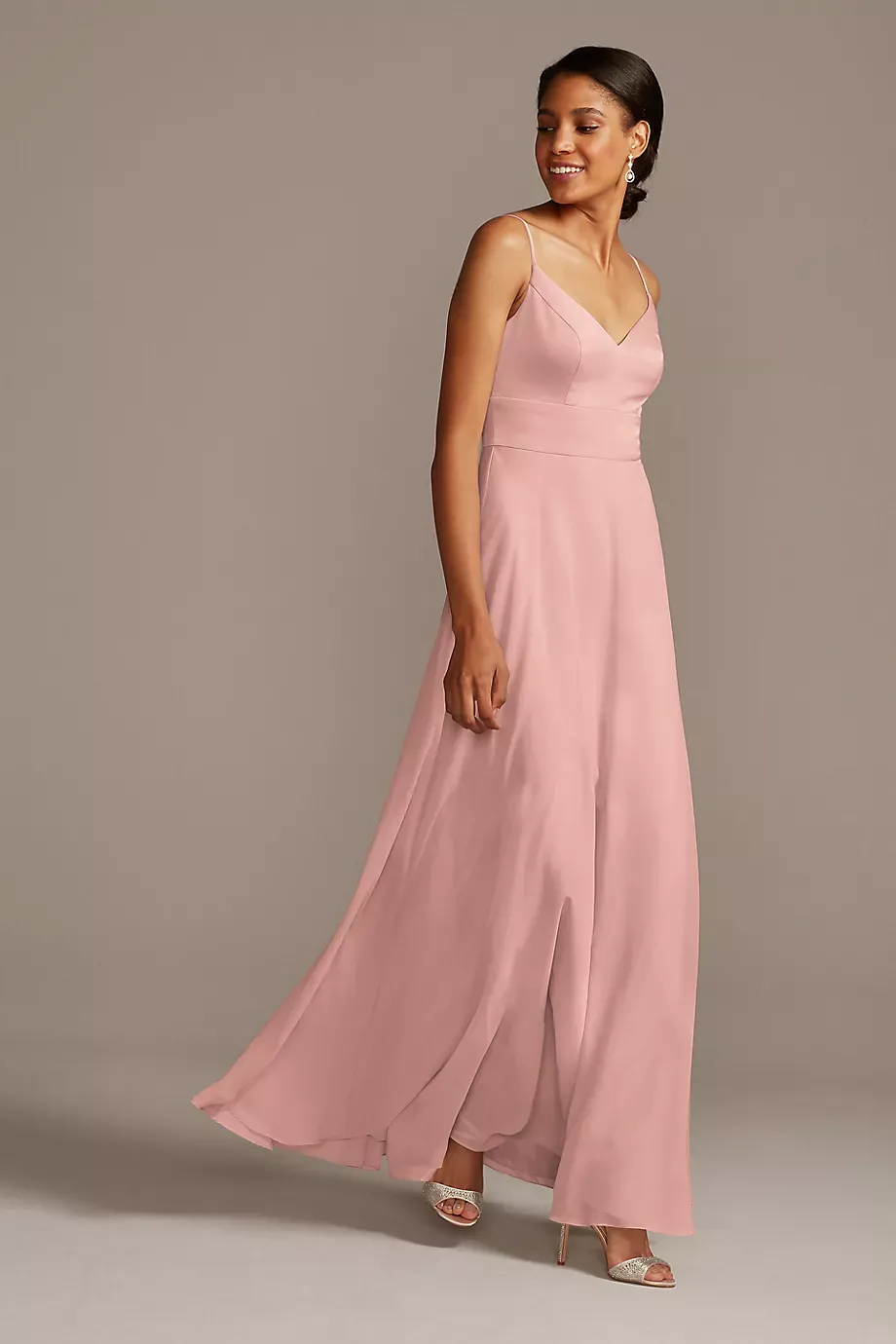 Spaghetti Strap Crepe-Back Satin Dress in Ballet Size: 26 David's Bridal