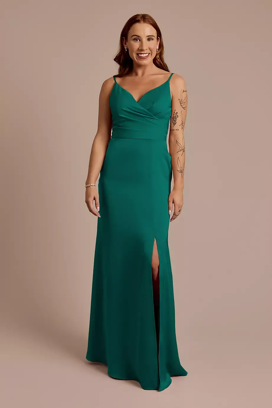 Celebrate DB Studio Matte Satin Spaghetti Strap Surplice A-Line Dress in True Teal Size: 12 David's Bridal