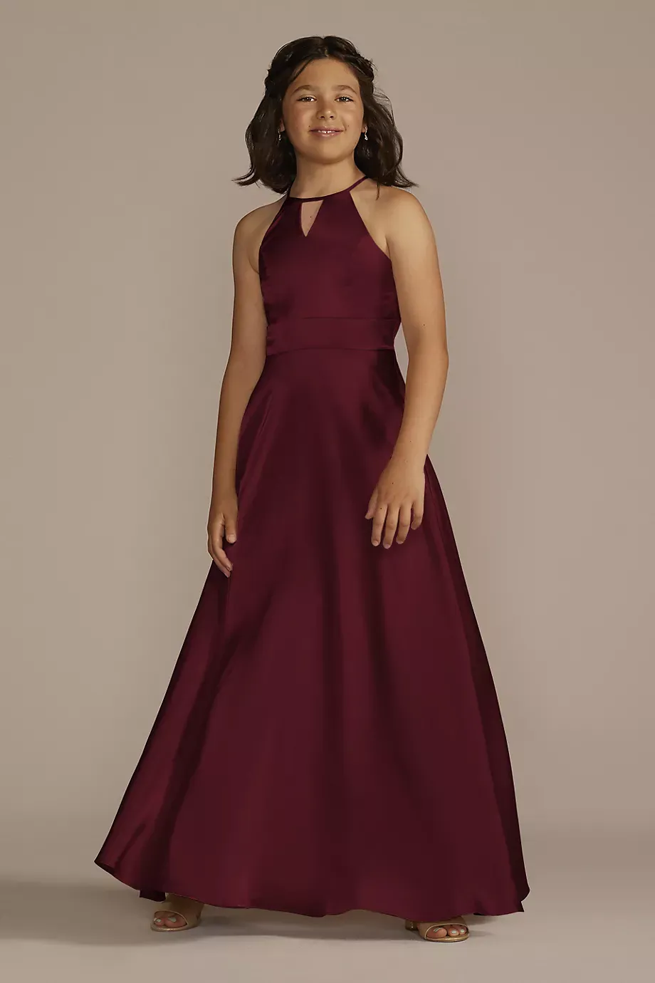 Galina Signature Charmeuse High-Neck Junior Bridesmaid Dress in Wine Size: 14 David's Bridal