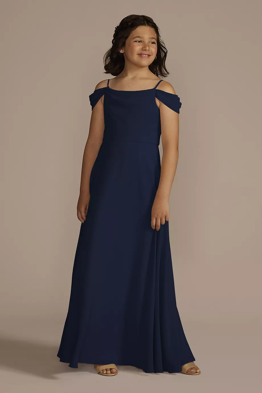 Celebrate DB Studio Chiffon Swag Sleeve Junior Bridesmaid Dress in Marine Size: 6 David's Bridal