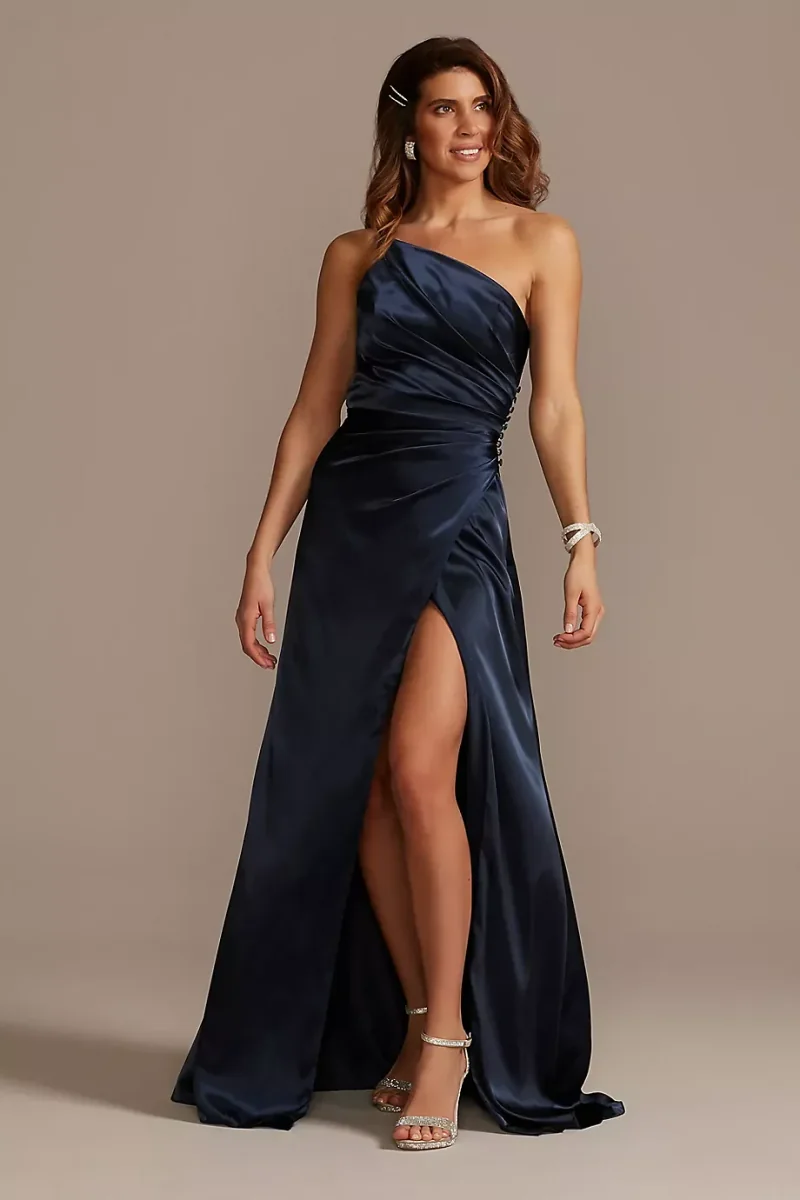 Galina Signature Charmeuse Draped One-Shoulder Dress in Marine Size: 16 David's Bridal