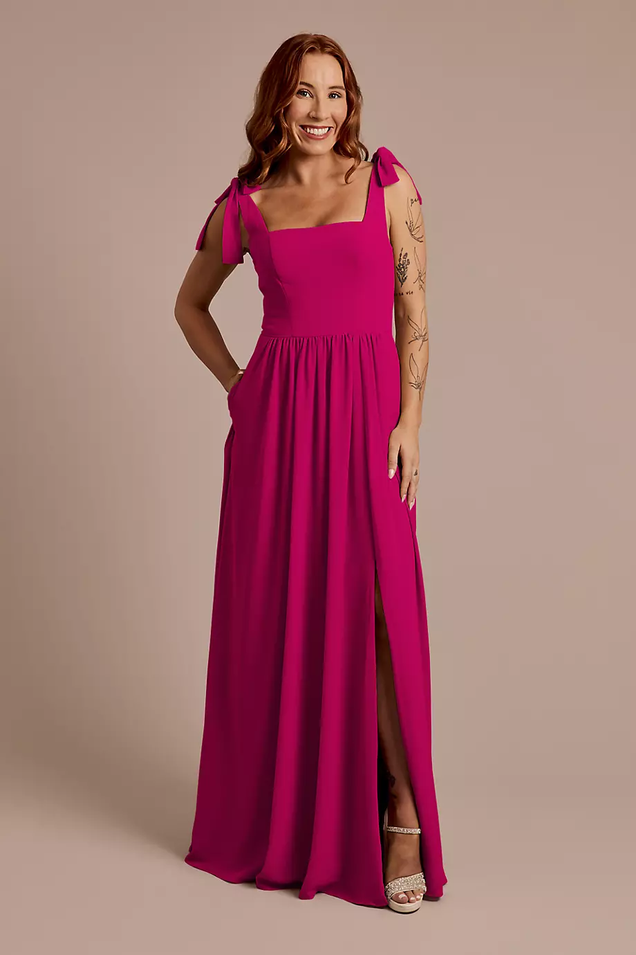 Celebrate DB Studio Chiffon Tie Strap Tank A-Line Dress in Berry Size: 0 David's Bridal