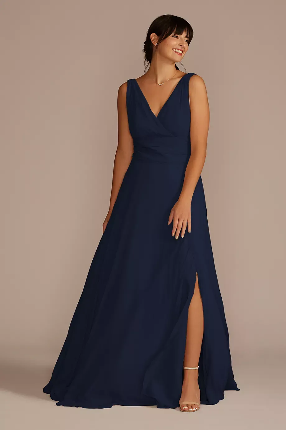 Celebrate DB Studio Long Chiffon Surplice Tank Bridesmaid Dress in Marine Size: 18 David's Bridal