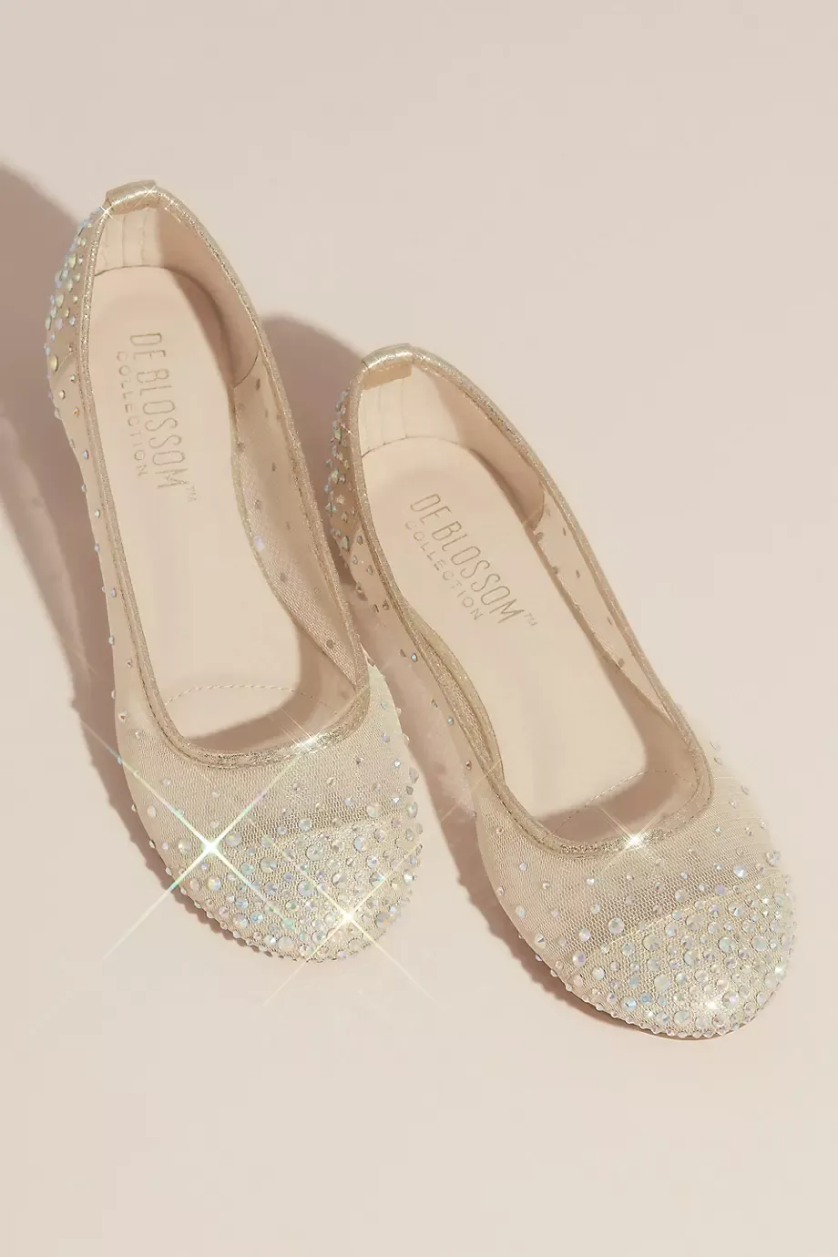 Illusion Toe Cap Crystal Embellished Ballet Flat Shoes in Nude Size: 11 David's Bridal