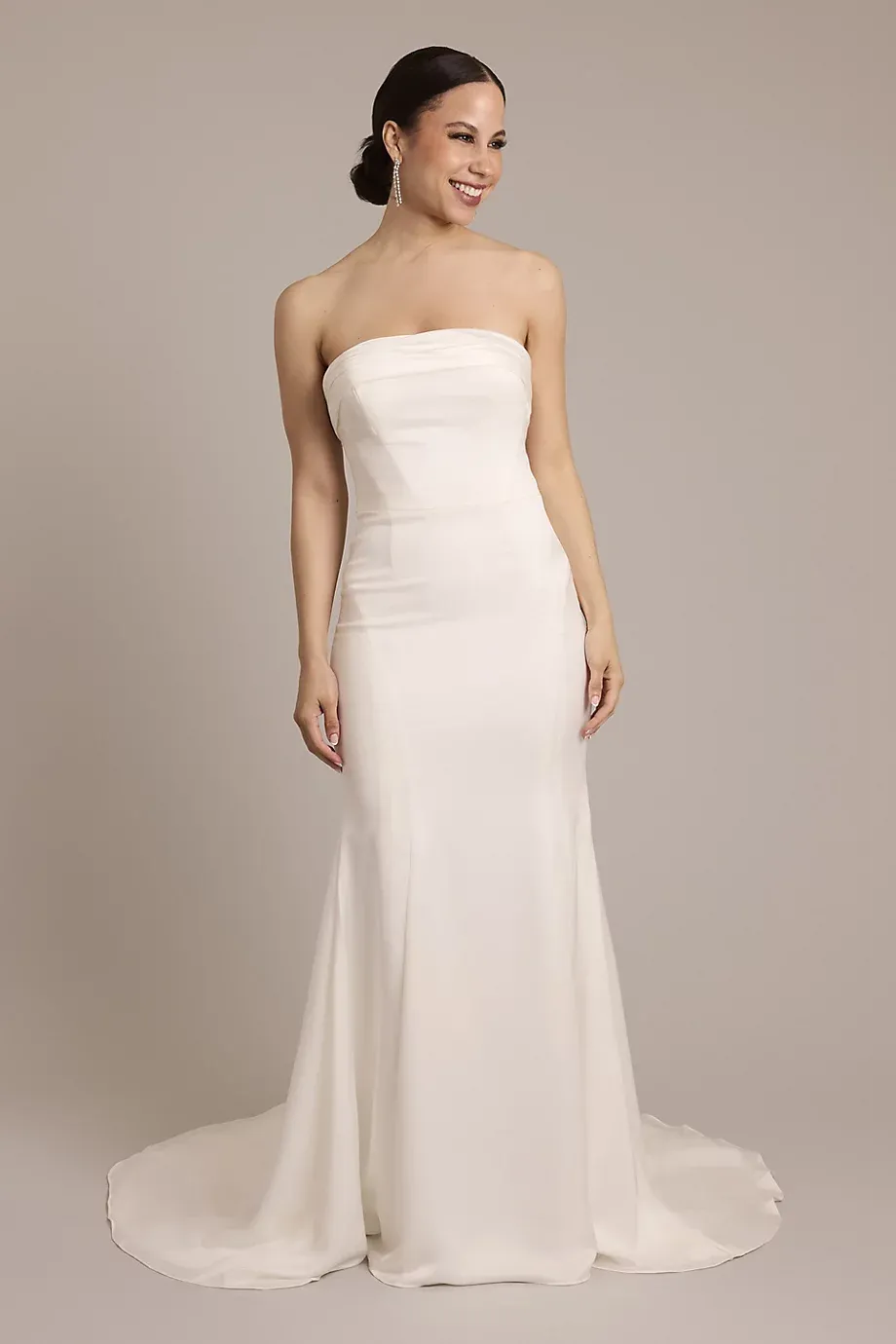 Oleg Cassini Satin Straight-Neck Sheath Wedding Dress in Soft White Size: 10 David's Bridal