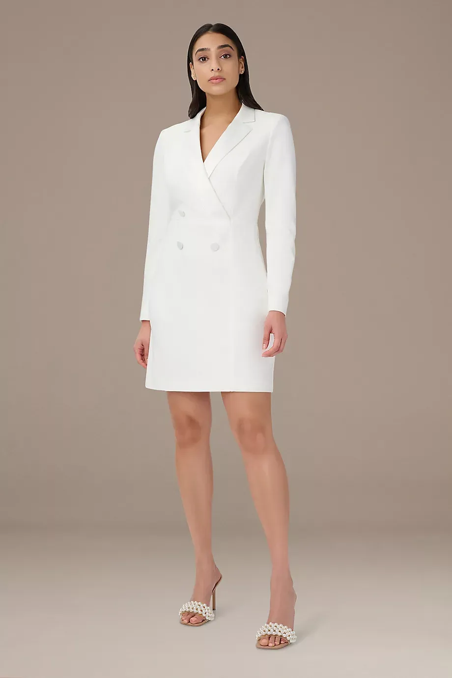 Adrianna Papell Crepe Tuxedo Sheath Dress in Ivory Size: 2 David's Bridal