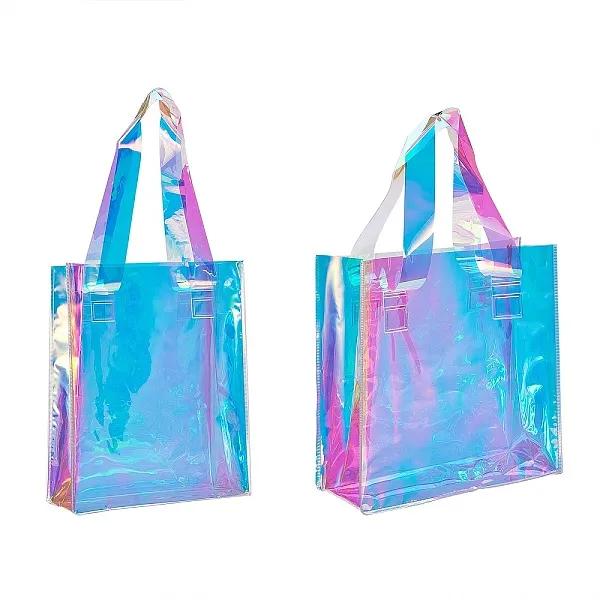 PandaHall PVC Laser Transparent Bag, Tote Bag, for Gift or Present Packaging, Square, Colorful, 2pcs/set Plastic None