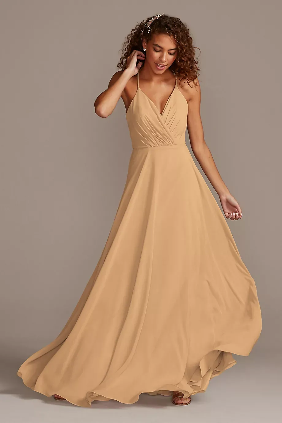 Celebrate DB Studio Spaghetti Strap Full Skirt Dress in Golden Size: 6 David's Bridal