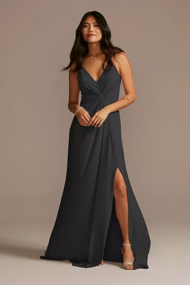 Celebrate DB Studio Jersey A-Line Dress With Knot Detail in Black Size: 24 David's Bridal