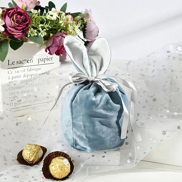 PandaHall Velvet Jewelry Drawstring Gift Bags, Rabbit Ear Bags, Wedding Favor Candy Bags, Slate Gray, 20.5x15.5x0.6cm Cloth None