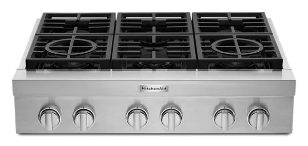 KitchenAid 36'' 6-Burner Commercial-Style Gas Rangetop in Steel KCGC506JSS