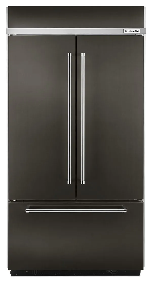 KitchenAid 24.2 Cu. Ft. 42" Width Built-In Stainless French Door Refrigerator w/ Platinum Interior Design in Black Steel KBFN502EBS