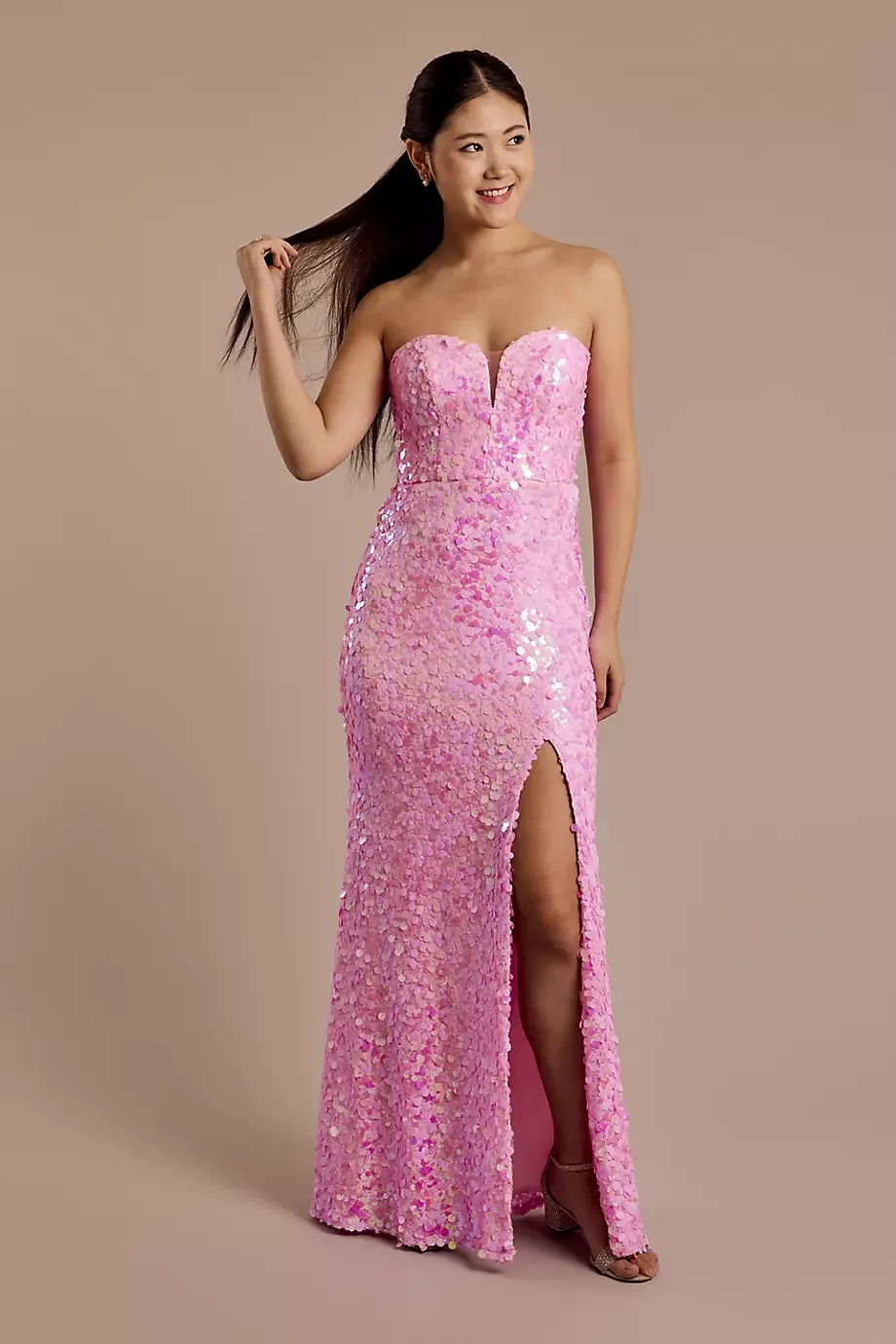 Jules and Cleo Sweetheart Neckline Sequin Sheath Dress in Pink Size: 6 David's Bridal