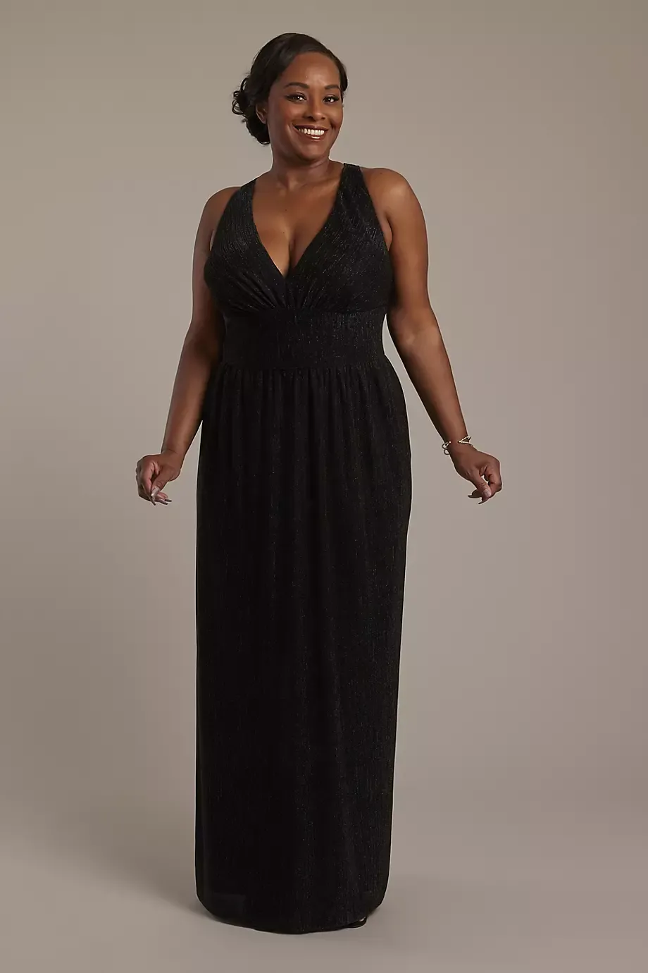 DB Studio Metallic V-Neck Pleated A-Line Dress in Black Size: 20 David's Bridal