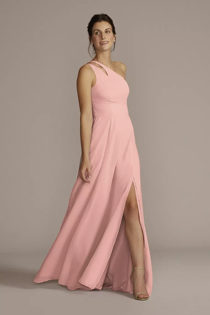 Celebrate DB Studio Tall Chiffon One-Shoulder Cutout Dress in Ballet Size: 20 David's Bridal