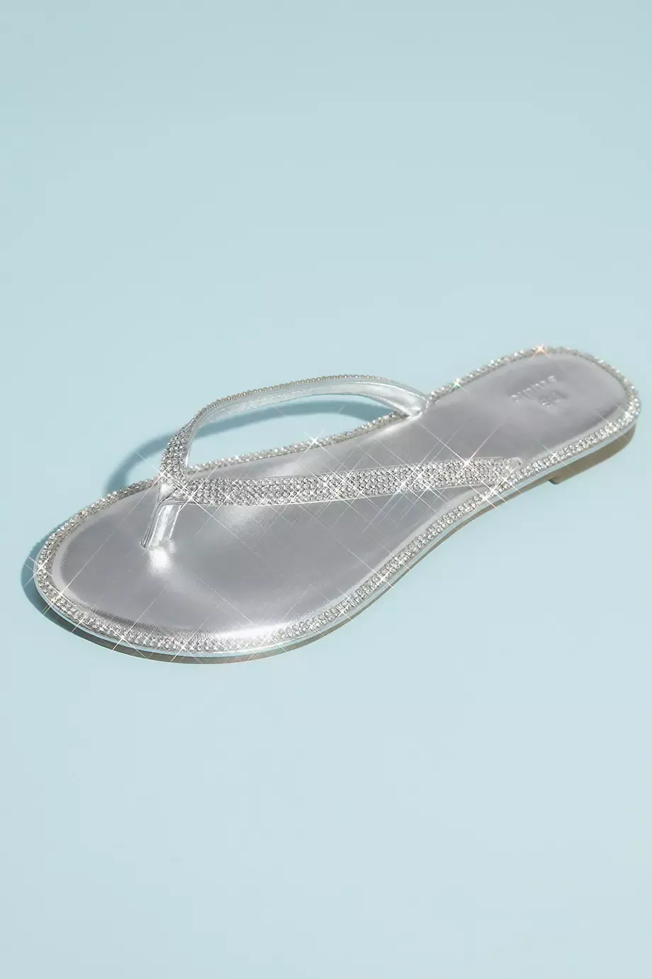 Metallic Thong Sandals With Pave Crystal Trim in Silver Size: 10 David's Bridal
