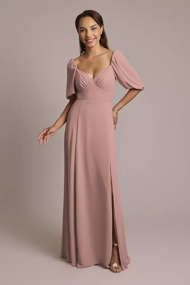 Celebrate DB Studio Chiffon Short Sleeve A-Line Dress in Quartz Size: 26 David's Bridal