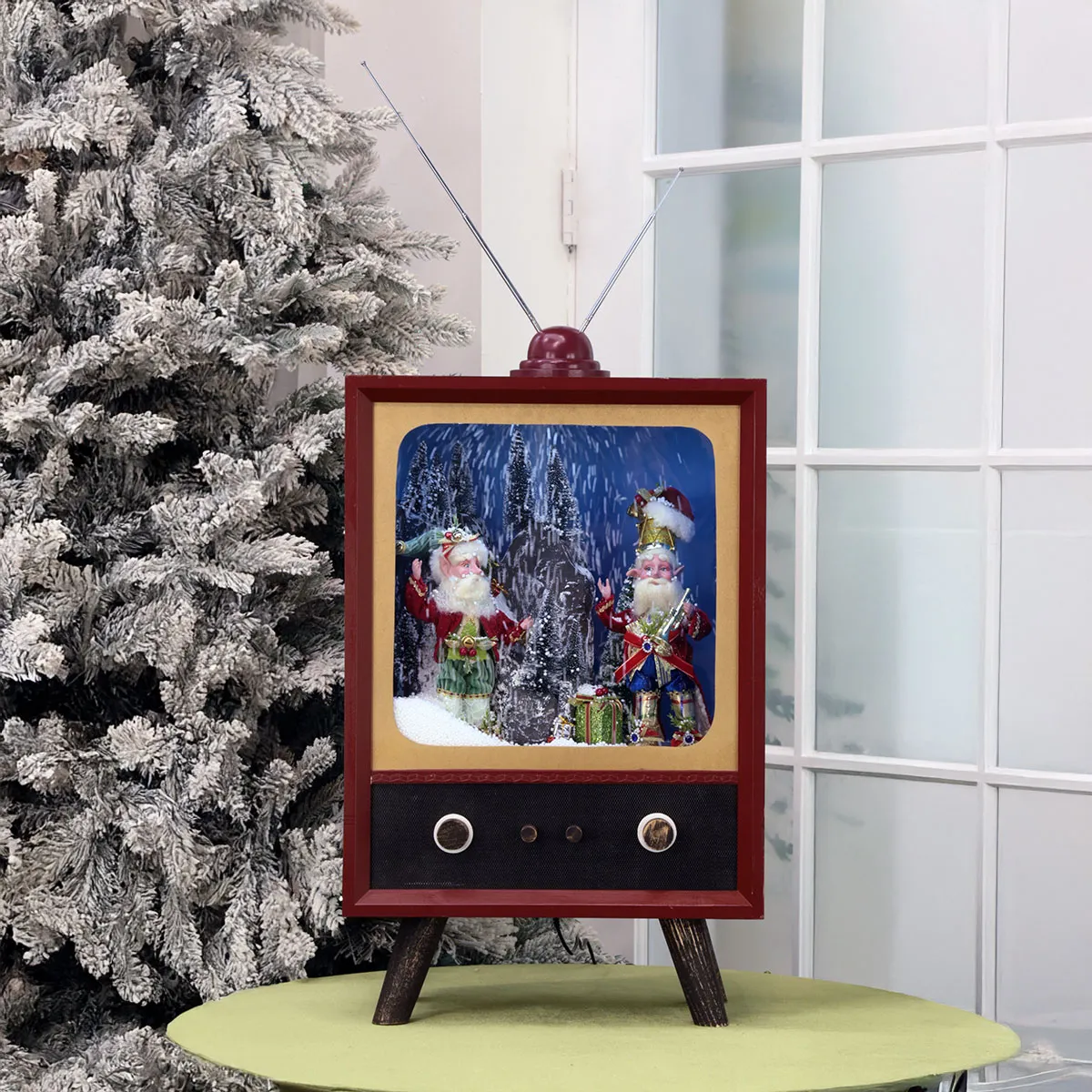 Snowing Retro TV with Elves