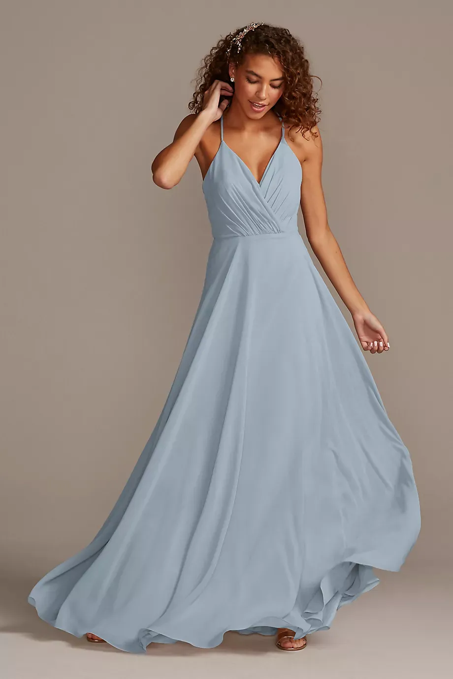 Celebrate DB Studio Spaghetti Strap Full Skirt Dress in Dusty Blue Size: 28 David's Bridal