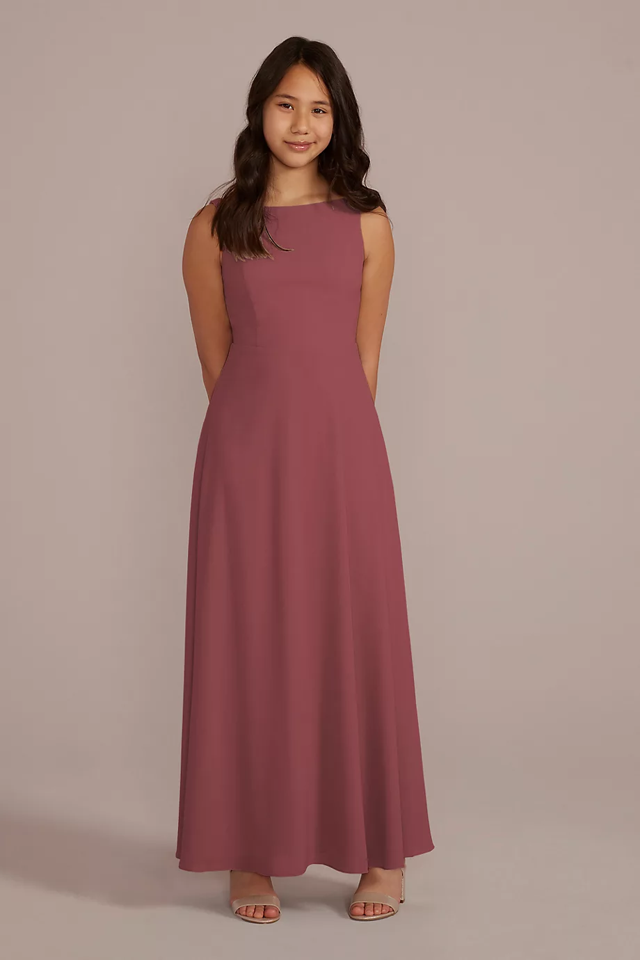 Celebrate DB Studio Chiffon Junior Bridesmaid Dress With Tie Back in Chianti Size: 8 David's Bridal